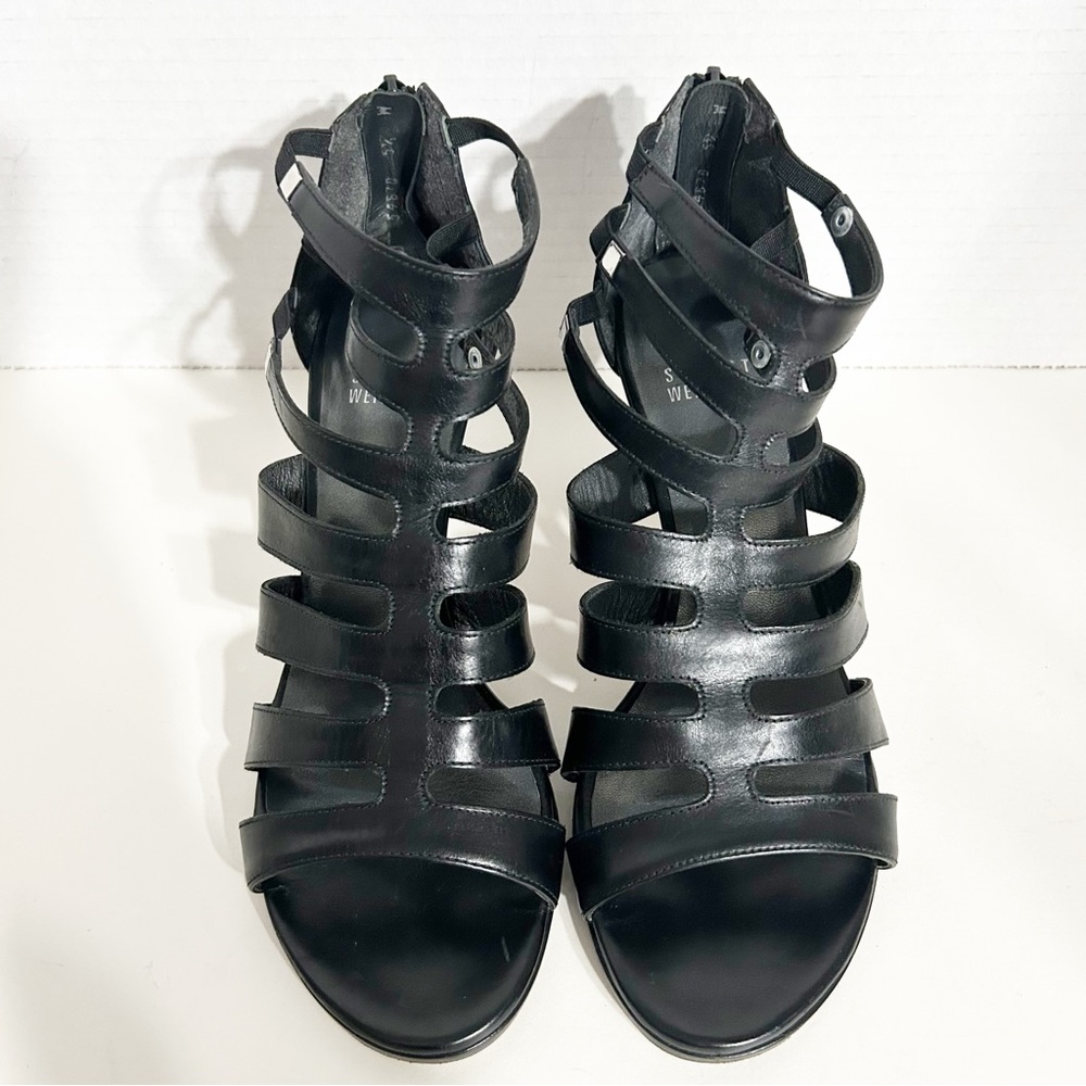 Stuart Weitzman Strappy 🖤 Leather Gladiator Type Sandals Zip Heel Leather Sole - Picture 8 of 14